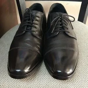 Leather, Used Cole Has men Cole Haan Mens Blk Leather Brown Stitching Lace Up Rubber  main image 2
